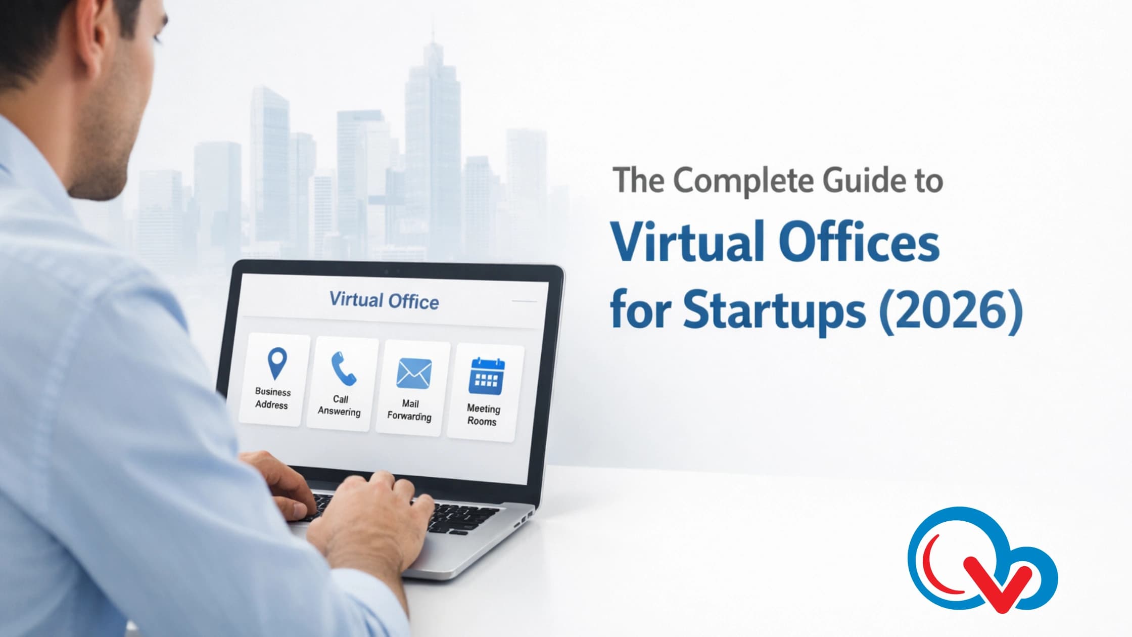 Person using laptop showing virtual office services for startups guide