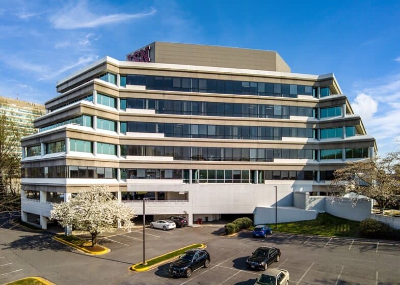 Exterior of building that houses Opus Virtual Offices located in Bethesda, Maryland