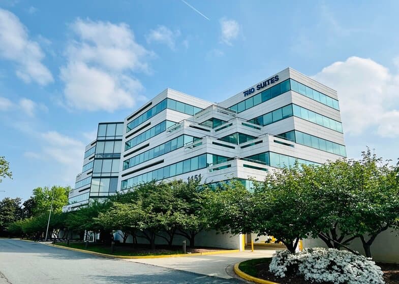 Exterior of building that houses Opus Virtual Offices located in Rockville, Maryland