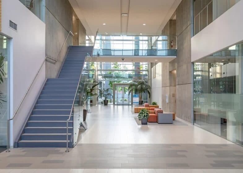 Lobby of building that houses Opus Virtual Offices located in Richmond, BC