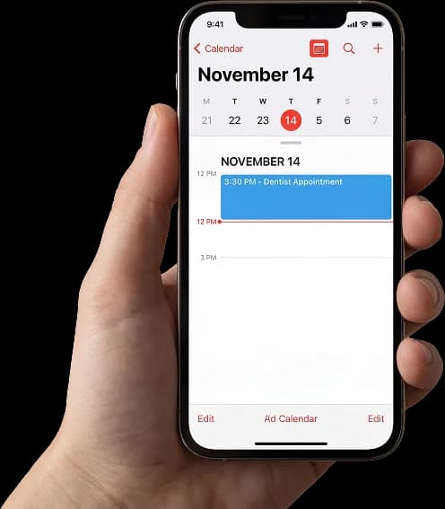 Calendar appointment on a phone