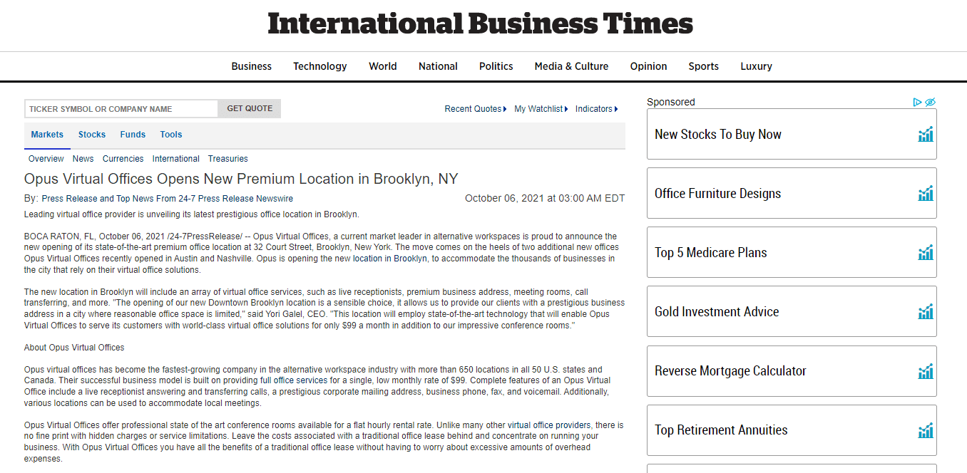 Opus Virtual Offices Opens New Premium Location in Brooklyn, NY