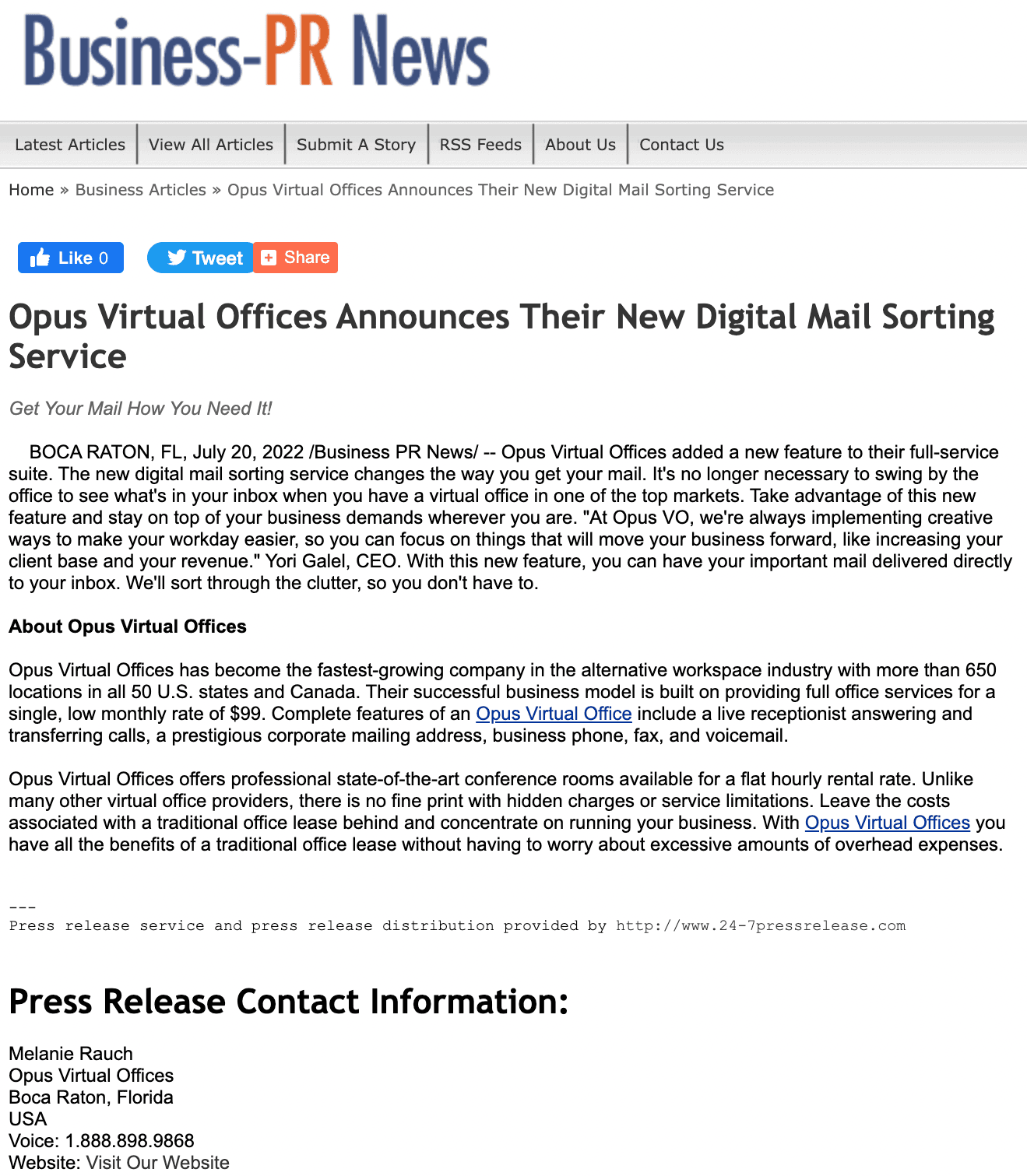 Opus Virtual Offices Announces Release of Digital Mail Sorting Service