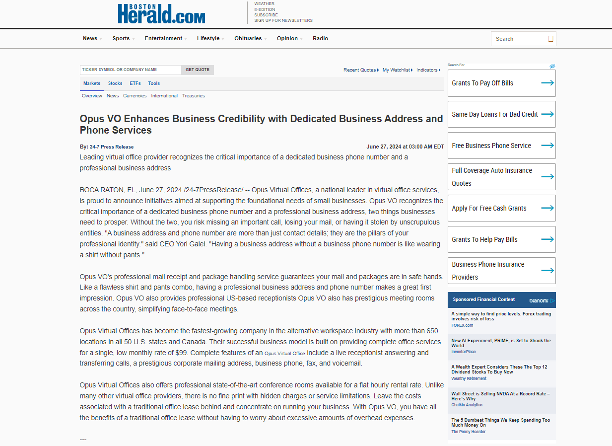 News Alert! Opus VO Enhances Business Credibility with Dedicated Business Address and Phone Services