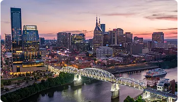 View of the downtown Nashville skyline from Opus Virtual Office at 611 Commerce Street, Nashville, TN.