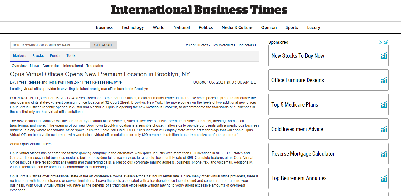Opus Virtual Offices Opens New Premium Location in Brooklyn, NY
