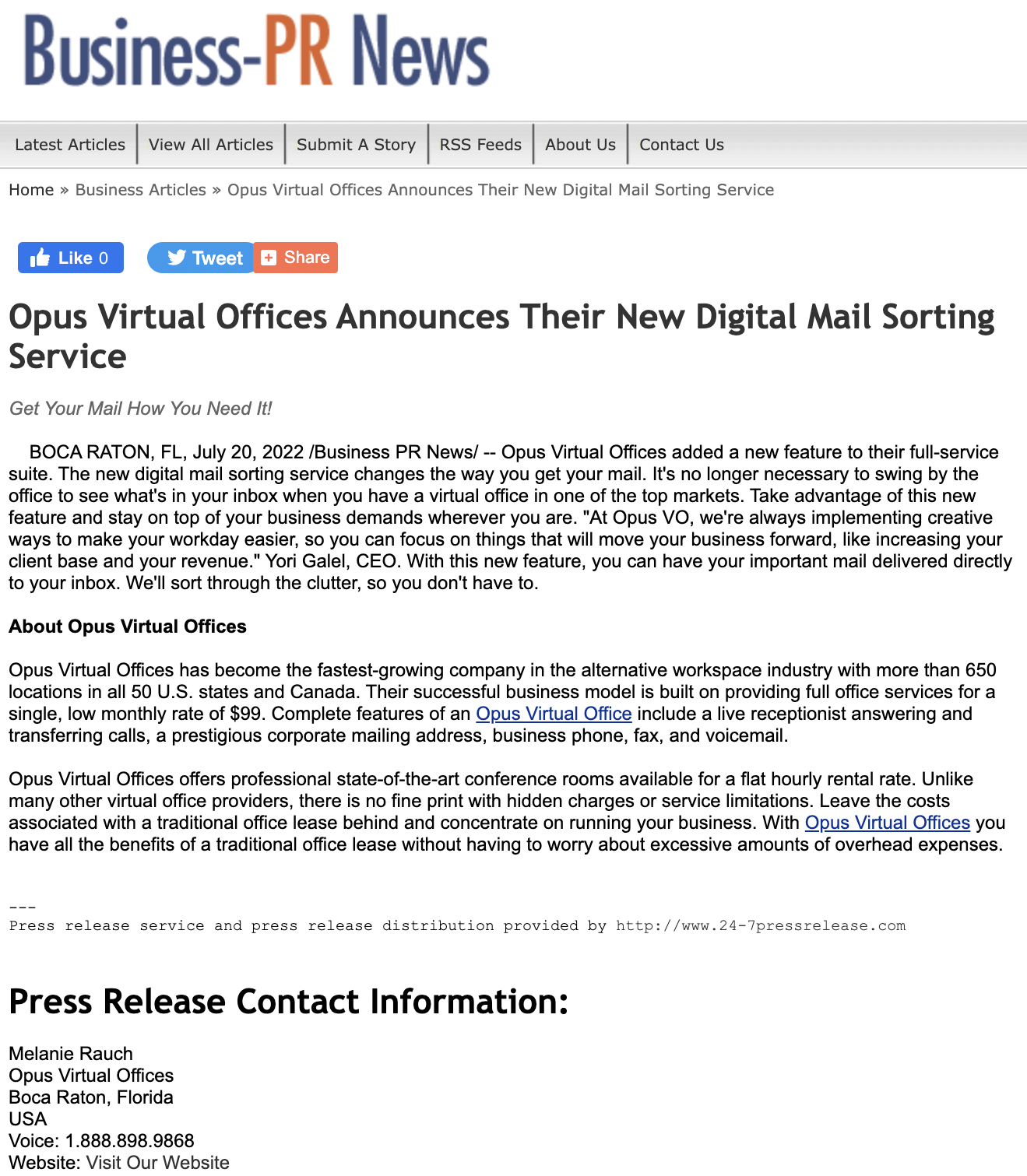 Opus Virtual Offices Announces Release of Digital Mail Sorting Service