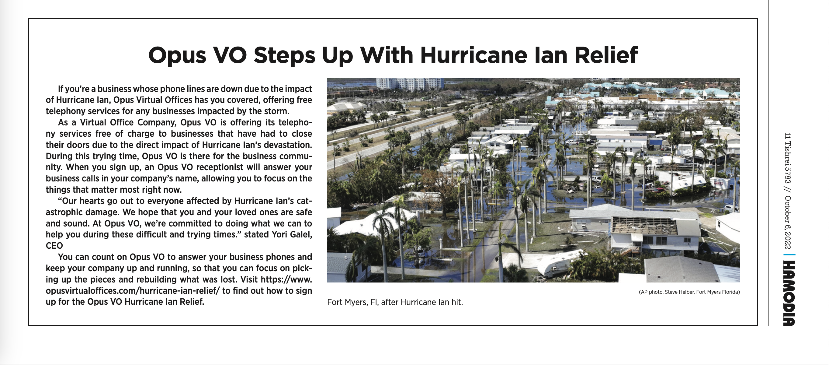 Opus VO Steps Up With Hurricane Ian Relief