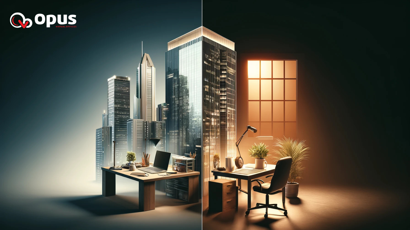Comparison of a virtual business address and a traditional office setup for an LLC, highlighting cost savings and professional credibility.